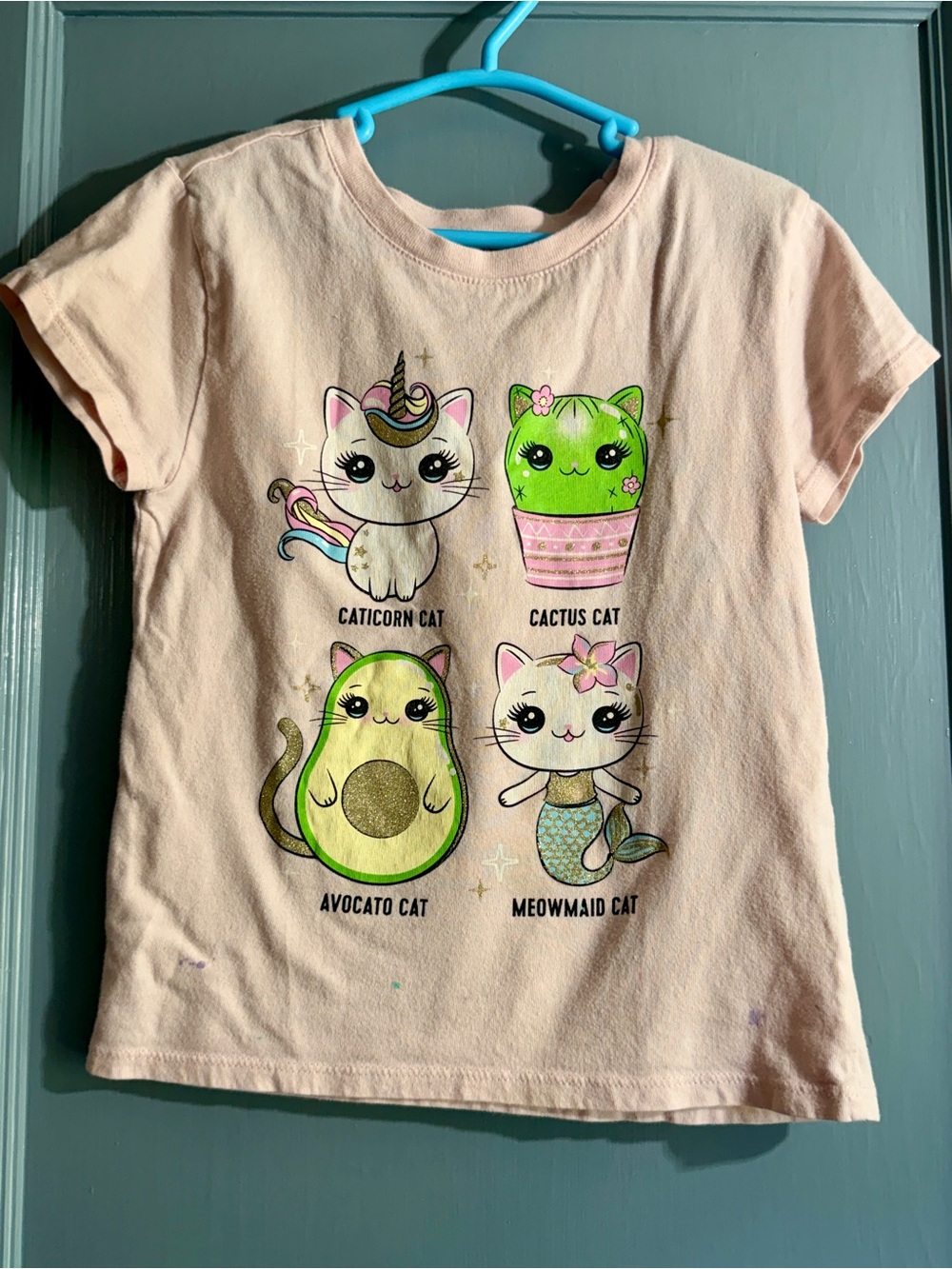 Place Pink Graphic Tee with Caticorn, Cactus Cat, Avocado Cat & Meowmaid